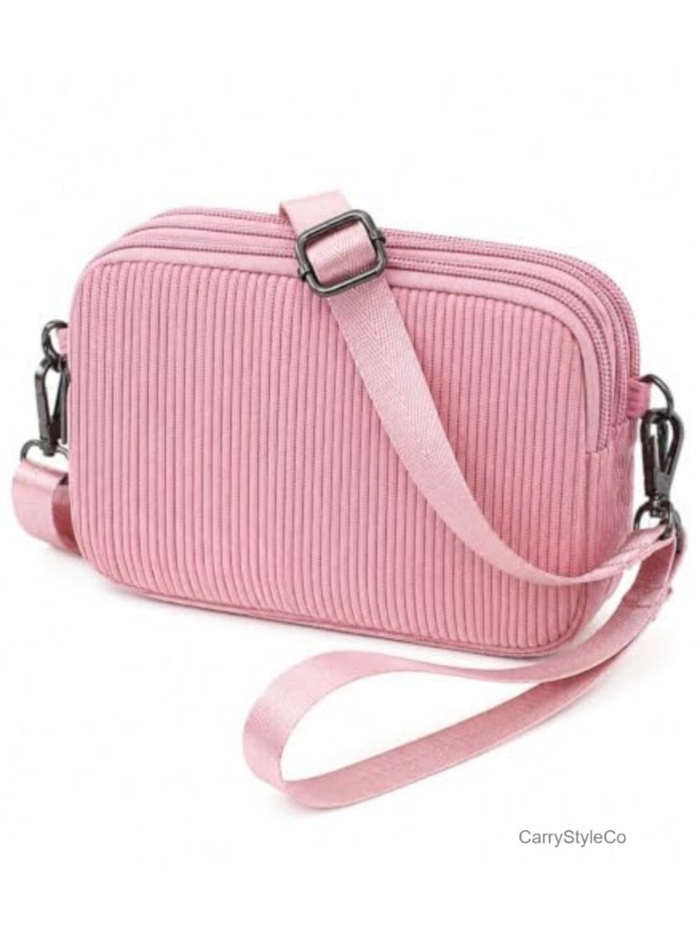 Small Wristlet Wallet for Women 3-Zip Crossbody Phone Purse Corduroy